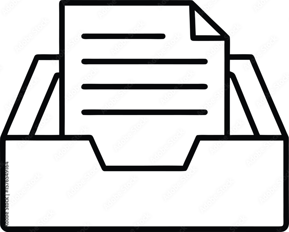Poster Clean line art icon representing a tray or inbox filled with multiple documents isolated on transparent background
