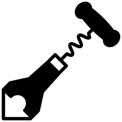 Cork Screw glyph icon, mini illustration for relaxation, party, pubs and bars UI, UX kit, app and web development, digital or print.