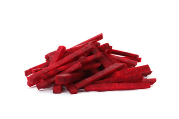 Heap of cut fresh red beet on white background