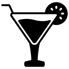 Martini glyph icon, mini illustration for relaxation, party, pubs and bars UI, UX kit, app and web development, digital or print.