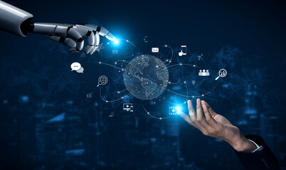 AI-assisted visualization of global communication network, showing data exchange, global connection, digital interaction, and communication network. Vouch