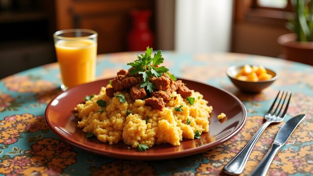 Mofongo con Chicharr&oacute;n Mashed Plantain with Crispy Pork Cracklings and Morir So&ntilde;ando Orange Drink, Caribbean Food and Drink