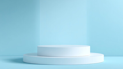 white podium on blue background