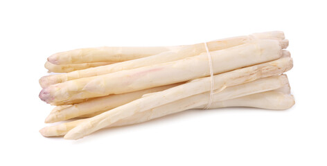 Bunch of raw asparagus spears isolated on white