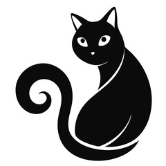 Black Cat with Curled Tail – Minimalist Icon