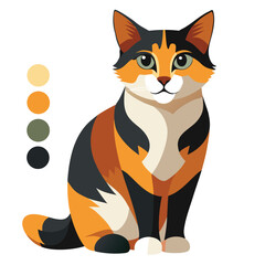 Calico Cat Vector in Simplified Color Palette