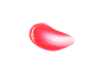 Bright red lip gloss isolated on white, top view