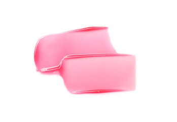 Bright red lip gloss isolated on white, top view