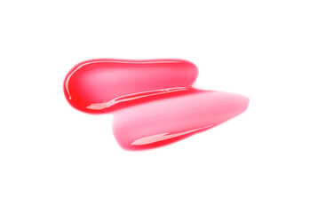 Bright red lip gloss isolated on white, top view