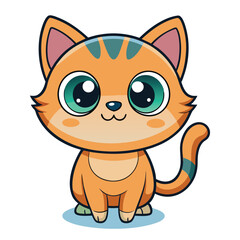 Cute Cartoon Cat with Big Eyes – Flat Illustration