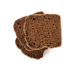 Slices of rye bread isolated on white, top view