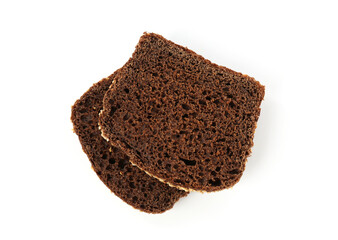 Slices of rye bread isolated on white, top view