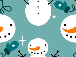 Christmas cartoon ice seamless cute snowman pattern for wrapping paper and fabrics