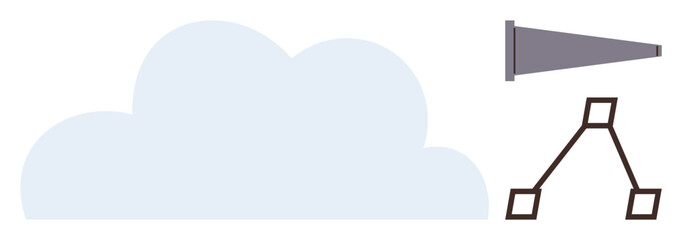 Cloud with branching structure and connection to triangular element represents data transfer, storage, and communication. Ideal for technology, networking, connection, system process, infrastructure