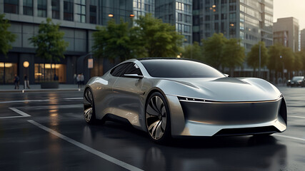 Fototapeta premium Cutting-Edge Luxury Car Design on Urban StreetsFuturistic Sports Car with Sleek Aerodynamic LinesUltra-Modern Electric Vehicle in Minimalist Studio