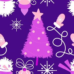 Christmas tree seamless snowman pattern for wrapping paper and fabrics