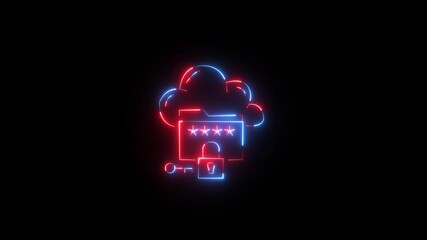 Neon animated cloud database icon showing data upload and storage in the cloud. Digitally CLOUD icon digital code technology black background. 4k animation  - Powered by Adobe