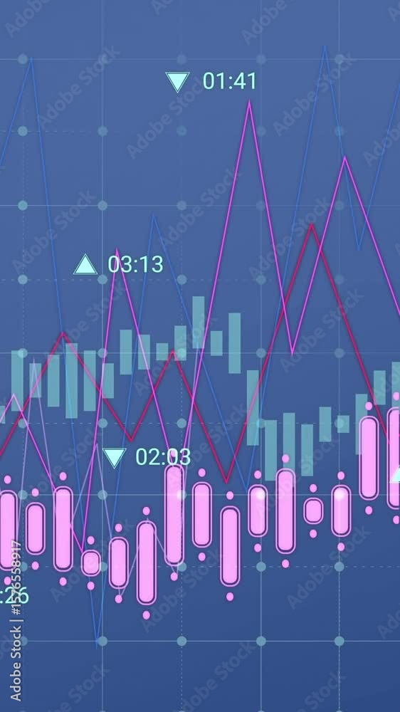 Poster animation of multiple graphs with changing numbers against blue background