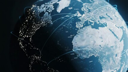 Spinning globe with data lines representing global connections   - Powered by Adobe