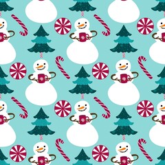 Christmas cartoon ice seamless snowman pattern for wrapping paper and fabrics