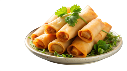 Crispy Spring Rolls on a Plate on Transparent Background