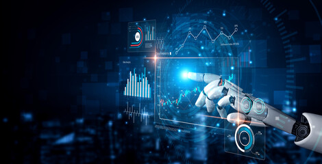 AI analyzing data analytics dashboard, detecting financial patterns, visualizing metrics, and generating insights for business decision-making and performance forecasting. Vouch