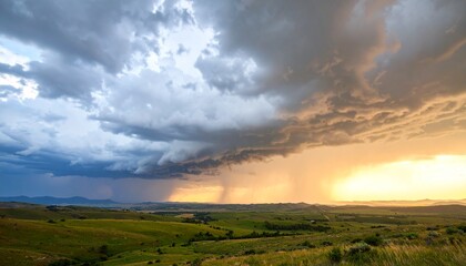 Storm receding into quiet distance. Faded tones and soft light — dramatic, but peaceful.