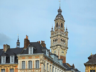 Fototapeta premium view of Lille Chamber of Commerce and Industry Nouvelle Bourse with bell tower in Lille France