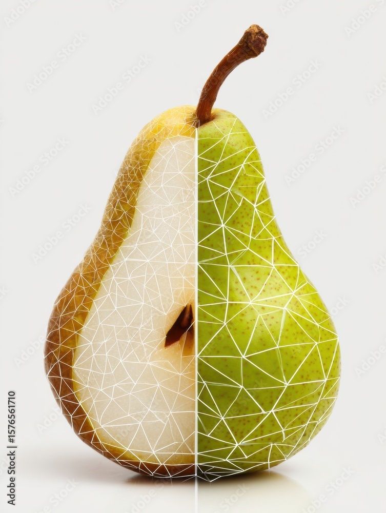 Poster abstract pear slice creatively arranged into geometric tiles with a clean right zone showcasing vibr