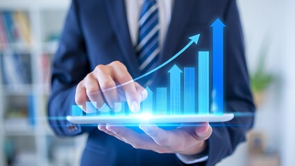 Business Growth Visualization on Tablet, Modern Finance Technology for Data Analysis, Investment Chart, Charting Progress