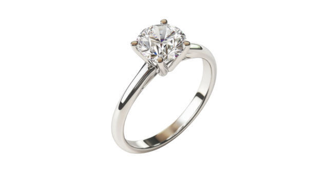 A single diamond engagement ring 3d render icon isolated on white background 