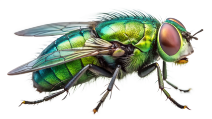 Detailed Green Bottle Fly Close Up on Transparent Background