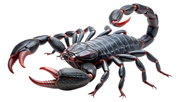 Detailed Scorpion with Red Accents on Transparent Background - Powered by Adobe
