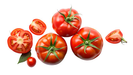 Ripe Red Tomatoes and Slices on Transparent Background
