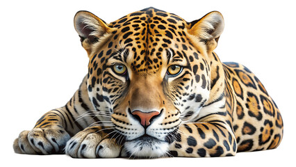 Obraz premium Resting Jaguar Portrait with Intense Gaze on Transparent Background