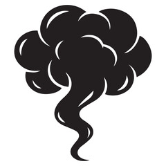 Fototapeta premium A stylized black silhouette of a wispy cloud or smoke plume with curved edges and a swirling tail against a stark white background representing abstract atmospheric elements