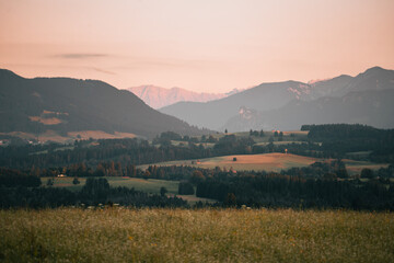Bavarian Mountains during sunset in summer