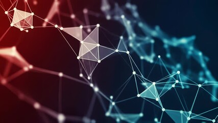 Abstract Digital Network Visualization with Geometric Triangles and Blue and Red Colors - Powered by Adobe