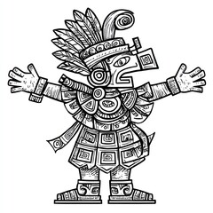 Fototapeta premium A stylized illustration of a Mayan deity, arms outstretched in welcome.