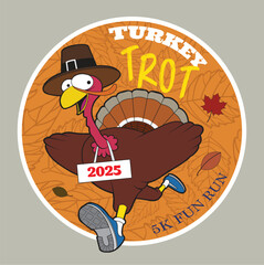 A cartoon turkey runs in a race.