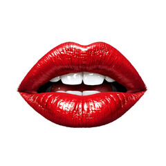 Glossy red lips with white teeth on a white background  