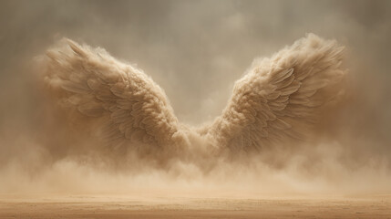 Sandstorm forming angel wings spreading wide