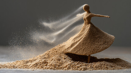 Fine sand lifting into the figure of a ballerina spinning
