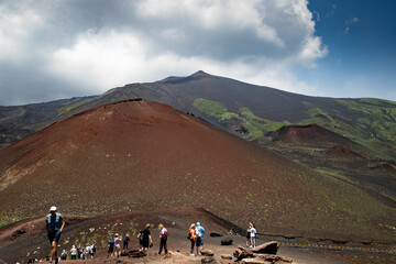 hiker trekking on mount Etna