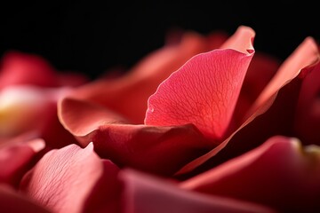 Close-up View of Delicate Red Rose Petals Showcasing Intricate Textures and Vibrant Hues at Daytime