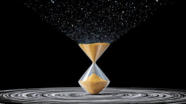 Hourglass with Cosmic Sand and Stars, Symbolizing Time, Space, and the Universe's Wonders