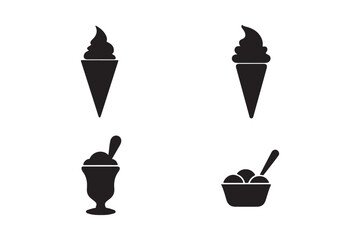 Simple black silhouettes of four different ice cream treats