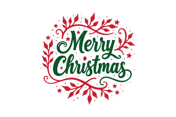 Elegant merry christmas greeting with festive red and green flourishes