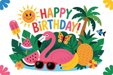 Tropical Happy Birthday! Flamingo Fun Summer Party Invitation Design