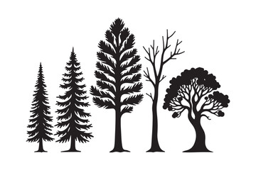 Fototapeta premium Diverse black tree silhouettes against a white background
